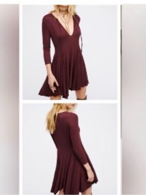 Free People Deep V Swing Mini Dress - Burgundy